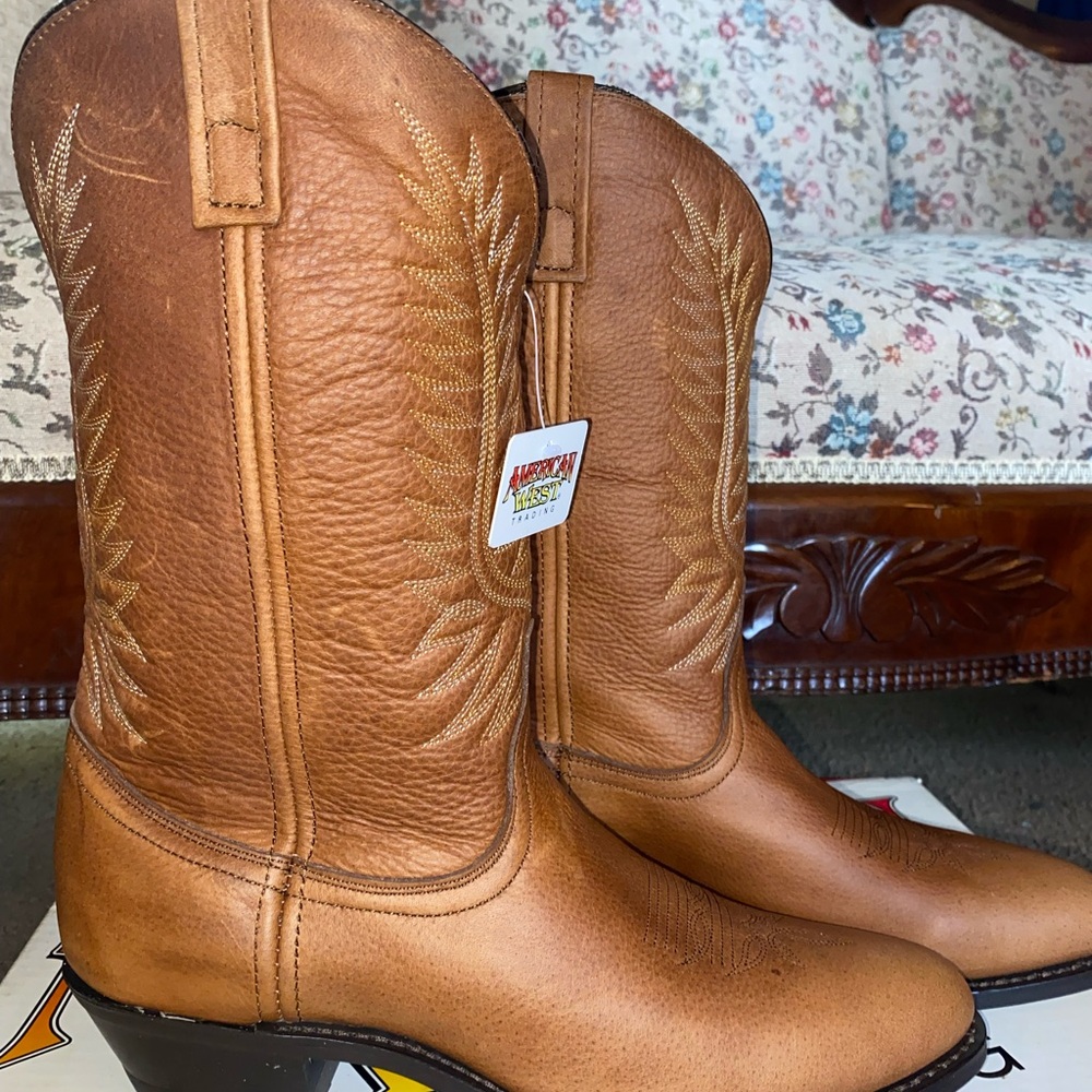 American West Tan Leather Cowboy Boots